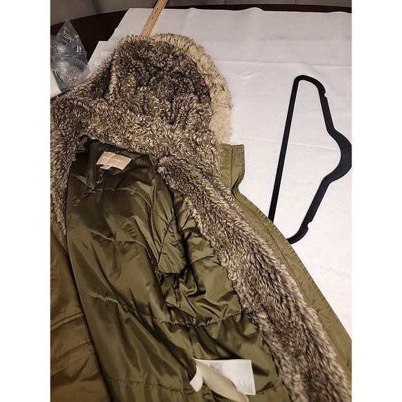 Banana Republic Faux Fur-lined Hooded Parka Coat Jacket Full Zip Olive Green XS - Picture 8 of 8
